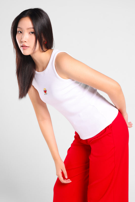 Iconiq Round Neck Rib Top in White