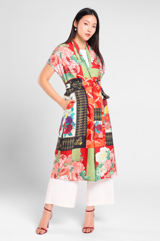 Light Up Outer Floral Kimono in Red