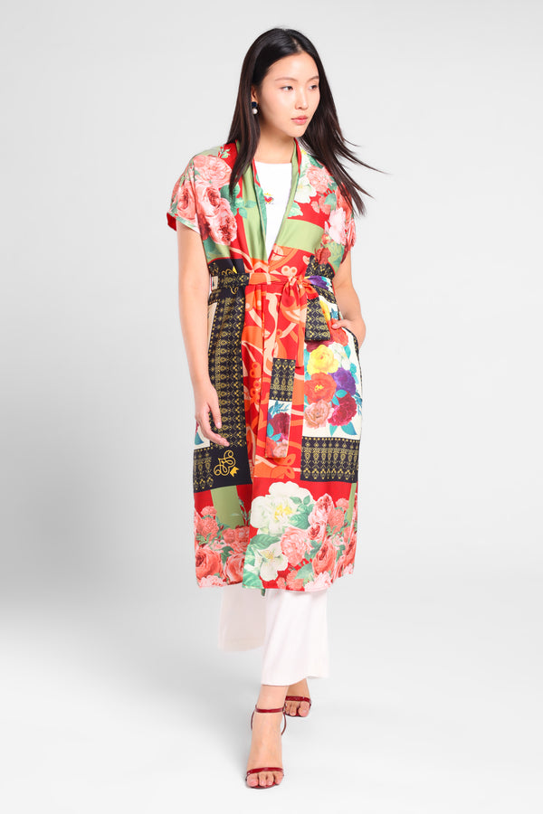 Light Up Outer Floral Kimono in Red