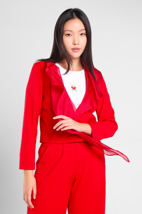 Afterwork Ruffle Chiffon Blazer in Red