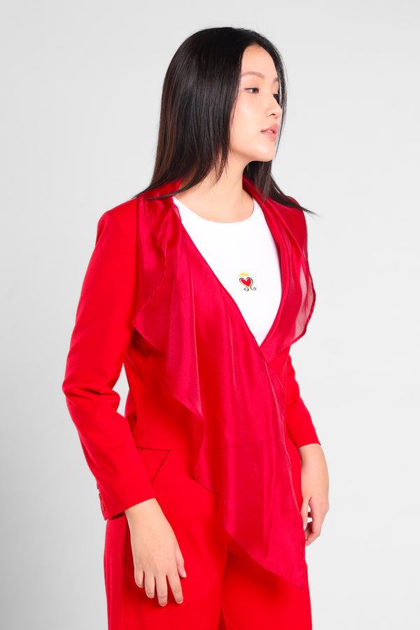 Afterwork Ruffle Chiffon Blazer in Red