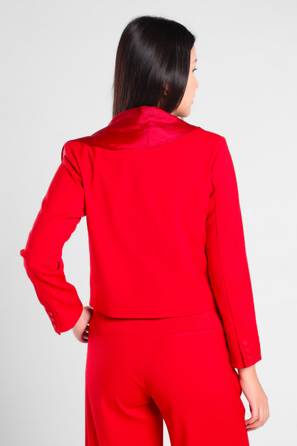 Afterwork Ruffle Chiffon Blazer in Red
