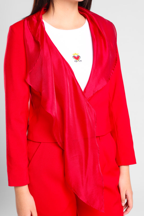 Afterwork Ruffle Chiffon Blazer in Red