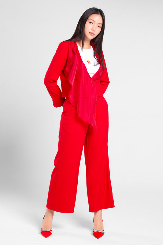 Afterwork Ruffle Chiffon Blazer in Red