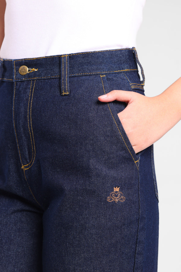 Butterfly Denim Pants in Blue Dark