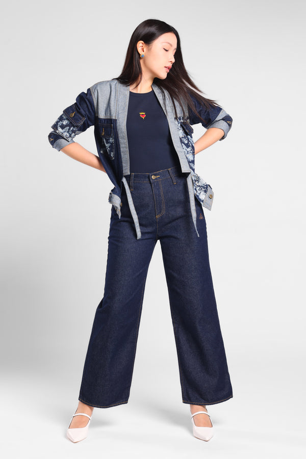 Butterfly Denim Pants in Blue Dark