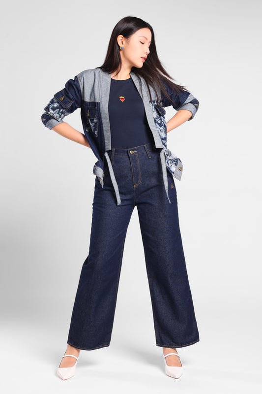 Butterfly Denim Pants in Blue Dark