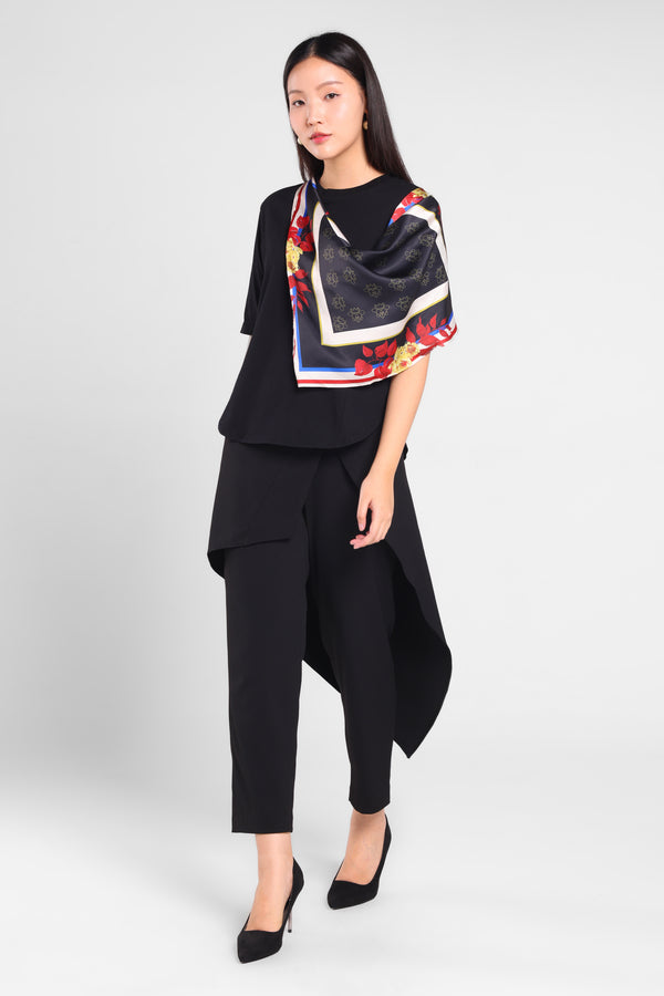Halfway Tee With Satin Scarf in Black