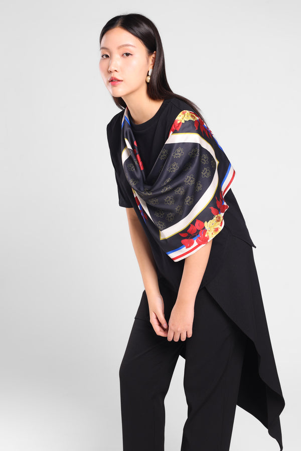 Halfway Tee With Satin Scarf in Black