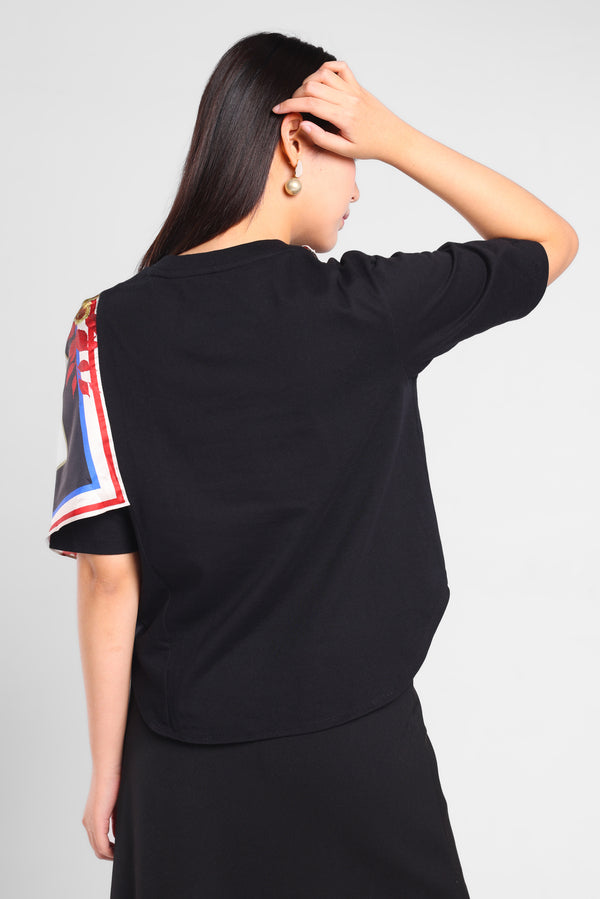Halfway Tee With Satin Scarf in Black