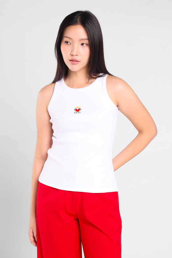 Iconiq Round Neck Rib Top in White