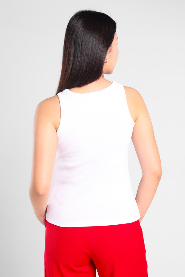 Iconiq Round Neck Rib Top in White