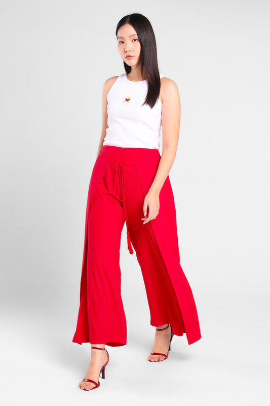 Kindle Wide Leg Flowy Pants in Red