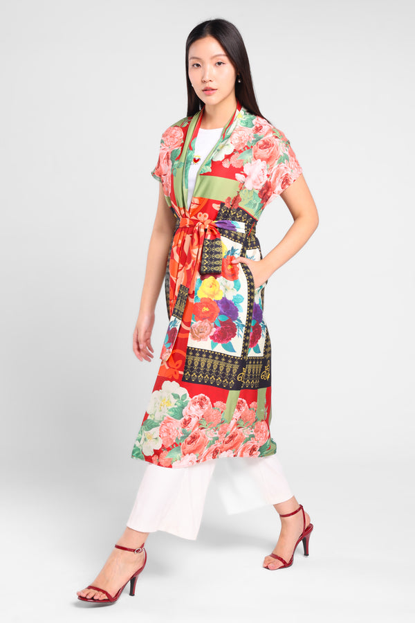 Light Up Outer Floral Kimono in Red