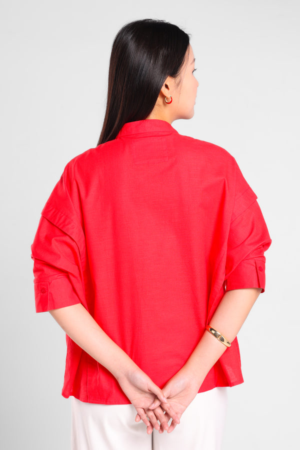 Merry Comfortable Oversize Shirt in Red