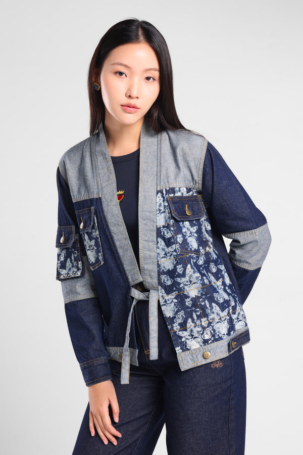 Patchwork Butterfly Jacket in Blue Dark